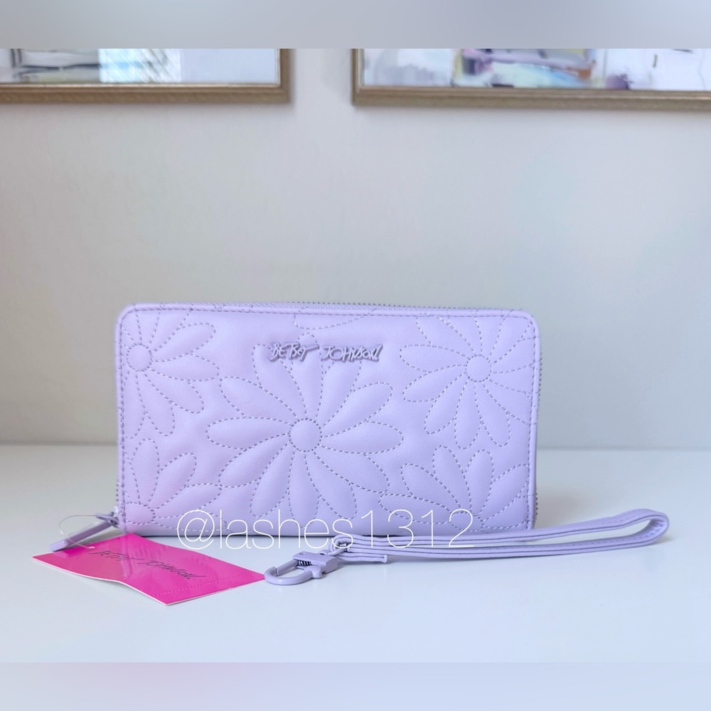 BETSEY JOHNSON Wallet Quilted Floral Zip Around Wristlet - Purple